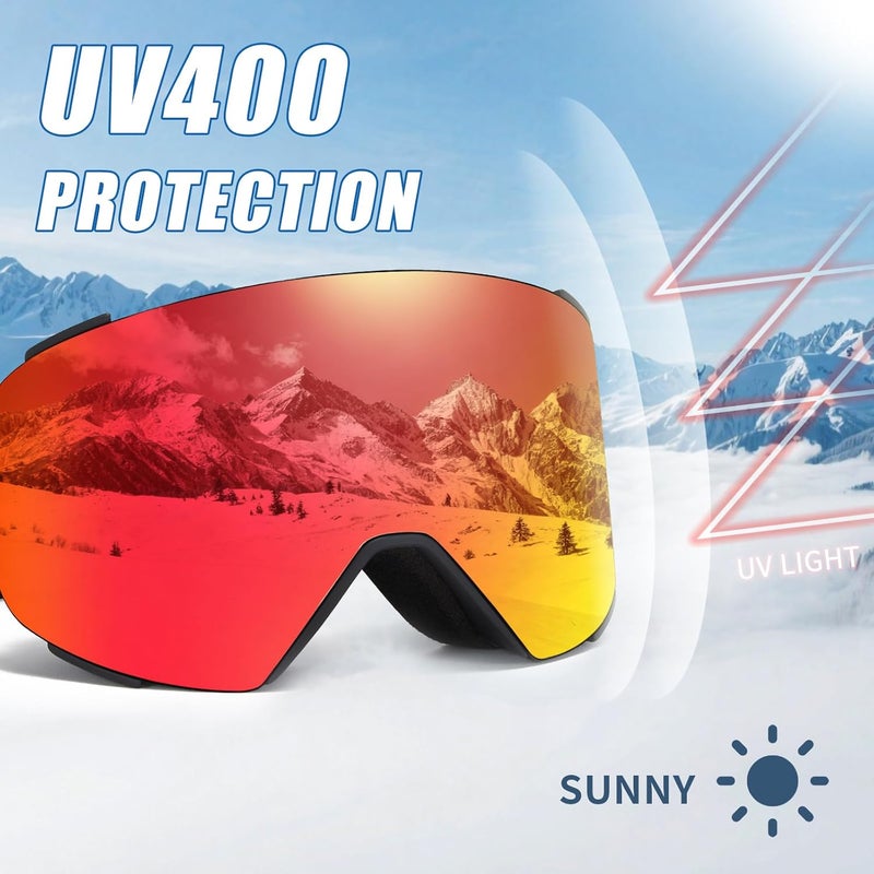 MXJ Gear Ski Goggles OTG for Women Men Adult Youth,YH693C Magnetic Snowboard Goggles,Winter Snow Goggles for Skiing Skating - Image 4